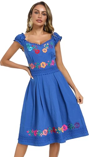 Image of Women's Mexican Dress Embroidered Causal Lace Party Dress