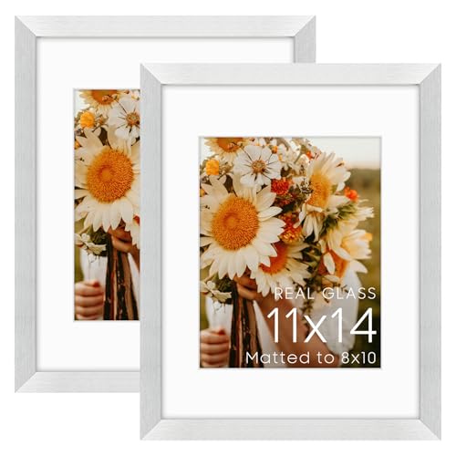 Golden State Art 2 Pack 11x14 Silver Picture Frame Mat for 8x10 Real Glass