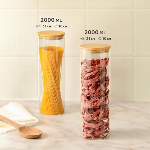 Miniatura 2 de Praknu 2 Botes Para Espaguetis De Cristal Con Tapa - Grandes 2 L - 30 Cm De Alto - Hermeticos - Tarros De Almacenamiento Con Tapa - Aptos Para Lavavajillas