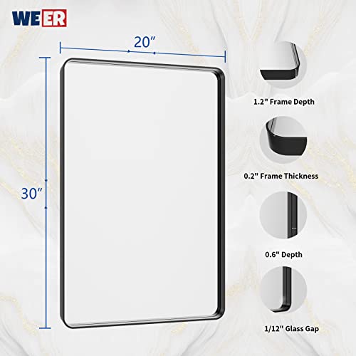 WEER Black Bathroom Mirror for Wall 20X30 Inch, Rectangular Black Metal Framed Vanity Mirror, Farmhouse Bathroom Mirror with Tempered Glass, Rounded Corner, Anti-Rust (Horizontal/Vertical) by WEER - Image 6