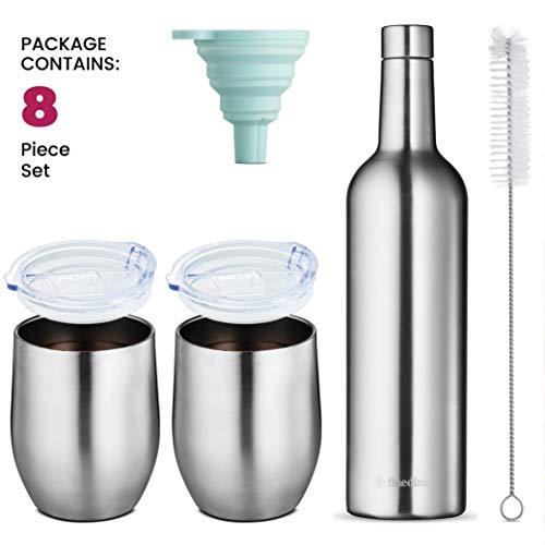Wine Chiller Gift Set - Vacuum-Insulated Wine Bottle 750Ml & Two Wine Tumbler With Lids 16Oz. Made Of Shatterproof 18/8 Stainless Steel & Bpa-Free Lids, Perfect Wineglasses For Travel, Picnic, Etc. #TOP1