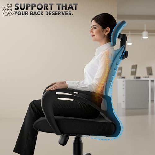 Image of beAAtho Verona Mesh High Back Ergonomic Home Office Chair with 3-Years Limited Warranty by beAAtho, Tilting & Height Adjustable Mechanism, Heavy Duty Metal Base Ideal for Office Work & Study (Black)