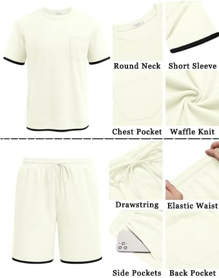 COOFANDY Men's Waffle Shirt and Shorts Set 2 Piece Outfits Casual Summer Tracksuits Set with Pockets - Image 5