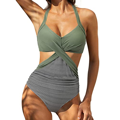 Traje de baño de una pieza para mujer, 1 piezas de control sexy de vientre bikini elástico sin espalda cruzada en bloques, envoltura push up reunión de vientre cortado bikini sexy swimsuit regalos