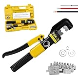 10 Ton Hydraulic Crimping Tool Kit with 9 Dies for Battery Cable (12 AWG to 2/0) - Hydraulic Cable Crimper for Electrical Terminals & Wire Connectors