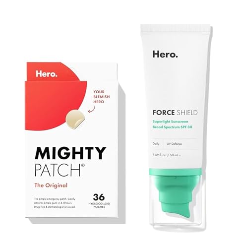 Hero Cosmetics Original Pimple Patch and Force Shield SPF 30 Sunscreen (36 Patches & 50 ml) Patch and Protect Bundle