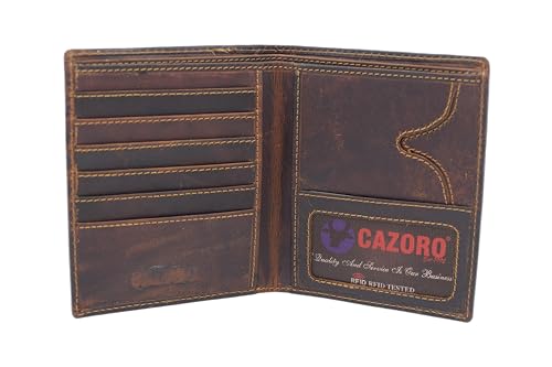 RFID Blocking Vintage Leather Large Hipster Bifold Credit Card ID Men's Wallet Brown