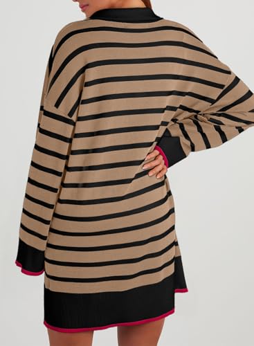Image of Dokotoo Women's Polo V Neck Sweater Dresses Fall Dresses for Women 2024 Long Sleeve Dress Casual Striped Mini Dress