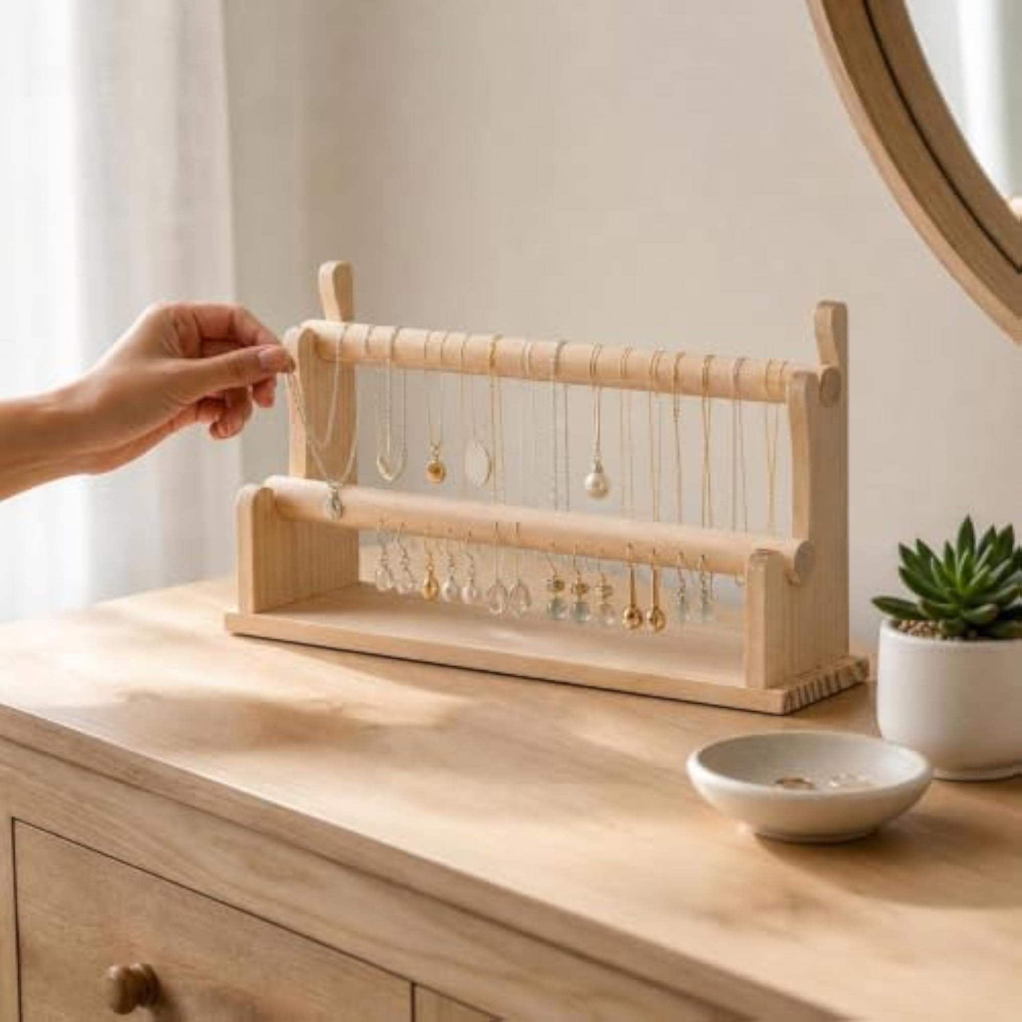 Solid Wood Two-Tier Bracelet and Watch Display Stand