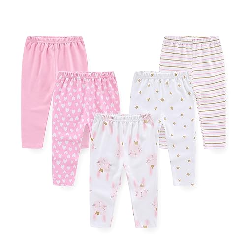 Image of ZAV Baby Boy Girl Pants Sets Cotton Infants Bottoms 5 Pack 0-12 Month Baby Essentials Must Haves