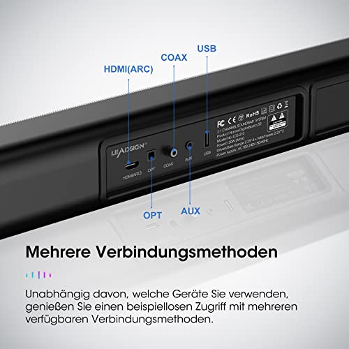 Soundbar für TV Geräte,100W TV Soundbar,3D Surround Sound Bar mit Integriertem Subwoofer für Heimkino/PC/Handy,94cm Langer TV Lautsprecher-Bluetooth,HDMI,AUX,Optischer Coax,USB Anschluss – Bild 6