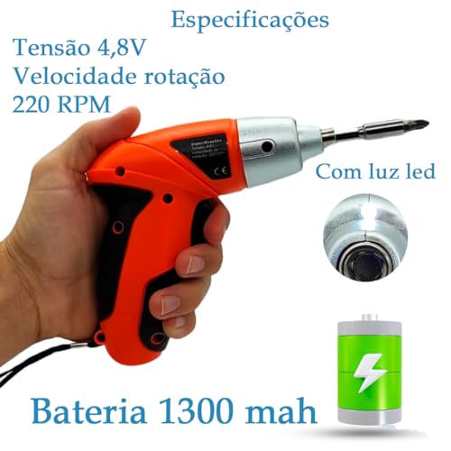 Mini Parafusadeira Com Bateria Led Kit Pontas Aperta E Solta