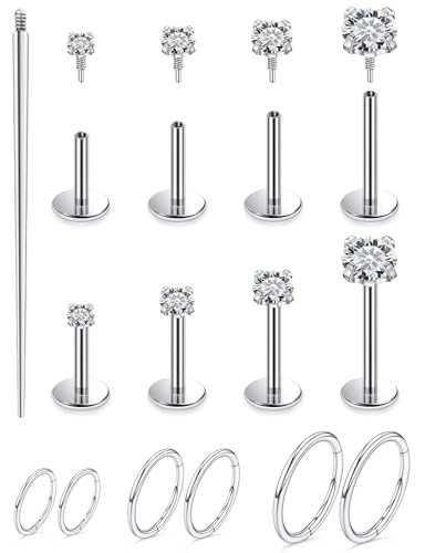Xnsjeyy 18G Internal Thread Flat Back Earrings Nose Studs 316L Surgical Steel Tragus Forward Helix Conch Cartilage Lobe Earrings Stud Medusa Labret Lip Ring Piercing Jewelry Hoops For Women Men Silver