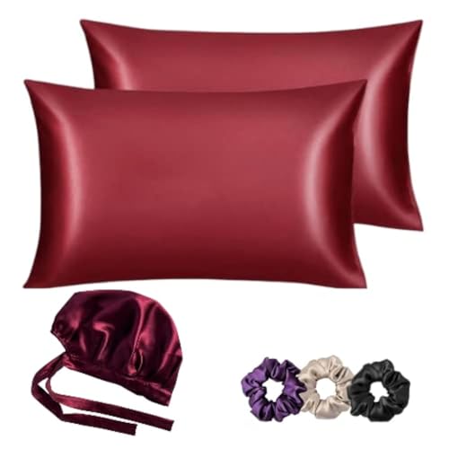 Image of Atrube's Satin Bonnet for Curly Hair | Silk Bonnet for Hair | Combo Pack of 2 Satin Pillowcases 3 Silk Scrunchies Adjustable HairCap