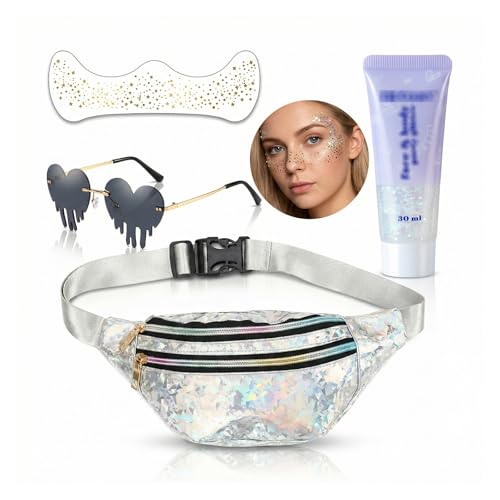 VIvaSmart Bauchtasche Damen Festival Zubehör Set Festival Outfit Damen Rave & Mallorca Party Outfit 80er 90er Jahre Accessoires