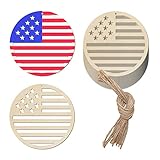 4in Patriotic Star Hanging Wood Independence Day Unfinished Wood with Twines DIY Craft Ornament for