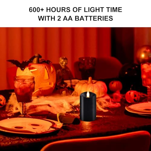 Image of 1PCS, 3 x 5 inches Flameless Candle with Remote Control, 3D Flickering Wick, Real Wax Pillar LED Candles, Battery Candles,with Timer,for Holiday Home Decor, Black