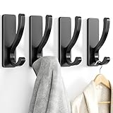 Adhesive Wall Hooks for Towels Coats - Stick On Hooks Hanging Heavy Duty (13lb), Metal Hook for Door, Bathroom, Dorm, Closet - Hanger for Purse, Bag, Robe,Backpack - No Damage to Wall - Black 4 Pack