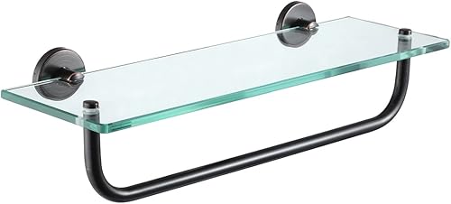 Miniatura 8 de JQK Estantería de baño de vidrio bronce, estante con toallero de 15 pulgadas de vidrio templado, almacenamiento para ducha de 16 por 5 pulgadas,
