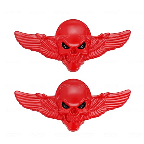 Image of 3D Skeleton Skull Emblem Car Badge Sticker Car Side Rear Front Hood Trunk Door Fender Bumper Metal Badge 3D Decal Sticker (Red) (CR-WINDSKULL)