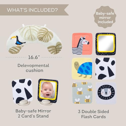 Image of Taf Toys Tummy Time Set with Ergonomic Toy, Double-Sided High Contrast Black & White Flash Cards & Mirror Card, Developmental Baby Play Mat Accessories & Card Stands for Newborn Infant Tummy Time