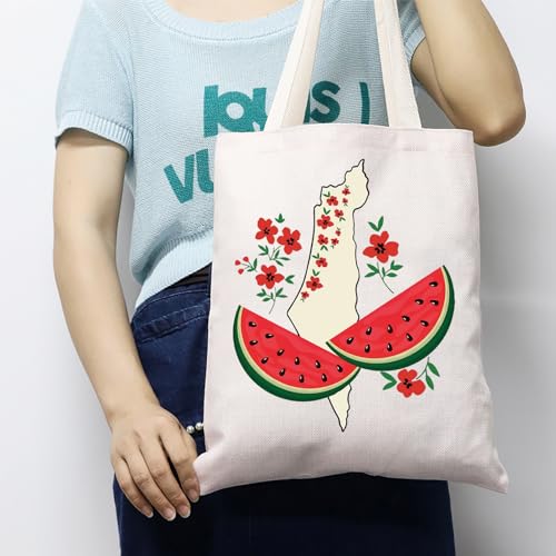 Image of JXGZSO Watermelon Palestine Tote Bag - Free Palestine Flag Shopping Bag Support Gift