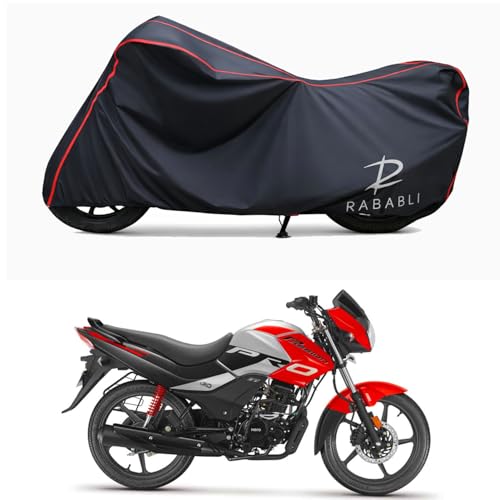 Image of Waterproof Bike Body Cover Compatible for | Hero Passion Xtec | Taffeta Fabric, Red Piping Design, Bottom Elastic Fit | Dustproof, Sun UV & Rain Protection for All Bikes