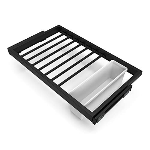 EMUCA - Kit de 7 Varillas pantalonero, 1 Bandeja Auxiliar y Bastidor de guías con Cierre Suave para armarios, Regulable, módulo 800mm, Negro Texturizado