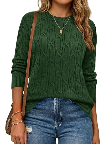 LaGracia Sweaters for Women Long Sleeve Crewneck 2026 Spring Fall Fahion Sweater Tops Cute Outfits Cable Knit Sweater Pullover Winter Trendy Clothes Green M