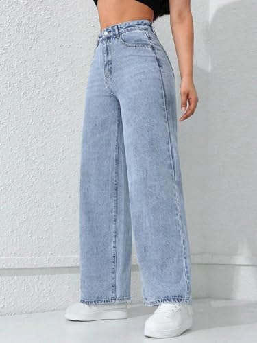 Image of CHKOKKO Women High Rise Denim Solid Regular Fit Jeans