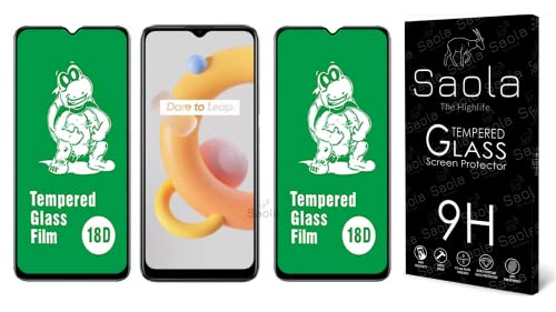 Image of Saola 18D Tempered Glass With Inbuilt AirBag Borders For Realme C11 (2021) (Pack Of 2) with Free Installation Kit. Full screen Coverage - 6.5 inch