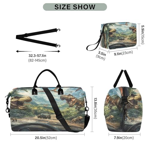 Dinosaur Tree Leaf Mountain Large Travel Duffle Bag Weekender Overnight Bags Gym Yoga Bag for Women Men with Toiletry Bag3