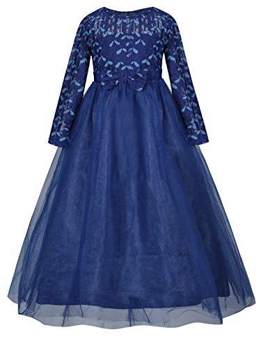 Bonny Billy Girl's Long Sleeve Princess Birthday Fancy Party Tulle Maxi Long Dress for Kids 5-6 Years Blue