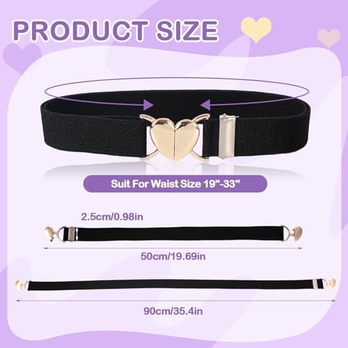 OZIO 5 Pcs Girls Belt Cute Heart Shape Kids Waist Belt Elastic Stretch Adjustable Waist Belt for Girls Dress Pants Jeans (K-Black + Pink + Brown + White)