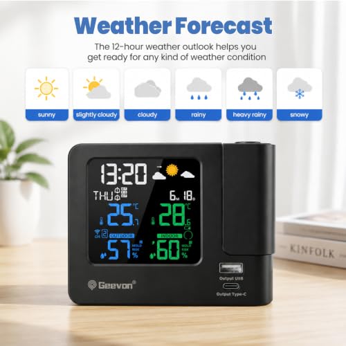 Geevon Projection Alarm Clock for Bedroom Ceiling with Weather Station - Image 3