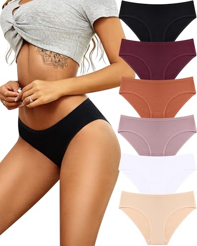 Image of ALL OF SHE Womens Underwear Cotton Hipster Panties Breathable Sexy Cheeky Stretch Soft Ladies Bikini Underwear 6 Pack S-XXL