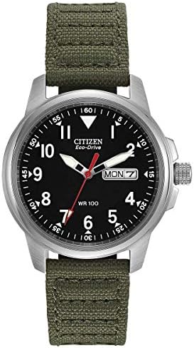 Citizen Men's Eco-Drive Weekender Garrison Field Watch in Stainless Steel with Olive Nylon Strap, Black Dial (Model: BM8180-03E)