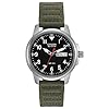 Citizen Men’s Sport Casual Garrison 3-Hand Day/Date Eco-Drive Nylon Strap Watch, Arabic Markers, 100 Meters Water Resistant, Luminous Hands and Markers