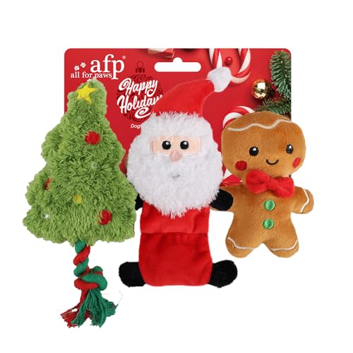 ALL FOR PAWS Weihnachts-Hundespielzeug - Festliche Plüschspielzeuge,Ideal für Apportierspiele und als interaktives kleine, mittlere und große Hunde. (Holiday Toys)