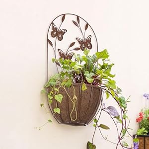 BAYN 2PK Wall Hanging Planter Decor Art with Butterfly Metal Wall Mounted Planters Indoor Outdoor Wall Planter for Succulent Herb Home Garden Yard