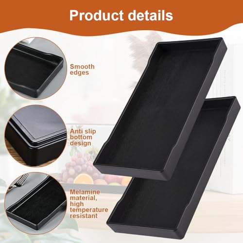 2 Stück Badezimmer Tablett, 20 X 10 X 2 cm Rechteckige Dekotablett Schwarz, Badezimmertablett, Wasserfest Kleines Tablett für Toilettenartikel, Kosmetika, Küchenarbeitsplatten, Schminktische