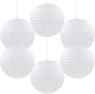 Paper Lanterns Decorative Round Chinese Paper Lanterns for DIY Craft Making 6pcs 8" (White)