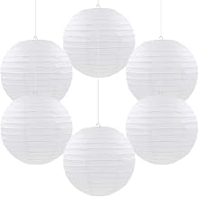 Paper Lanterns Decorative Round Chinese Paper Lanterns for DIY Craft Making 6pcs 8" (White)