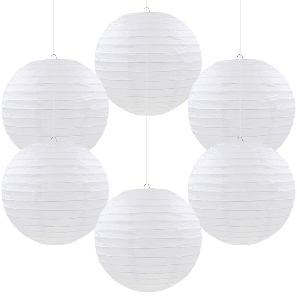 Hagao Paper Lanterns Decorative Round Chinese Paper Lanterns for DIY Craft Making 6pcs 8" (White)