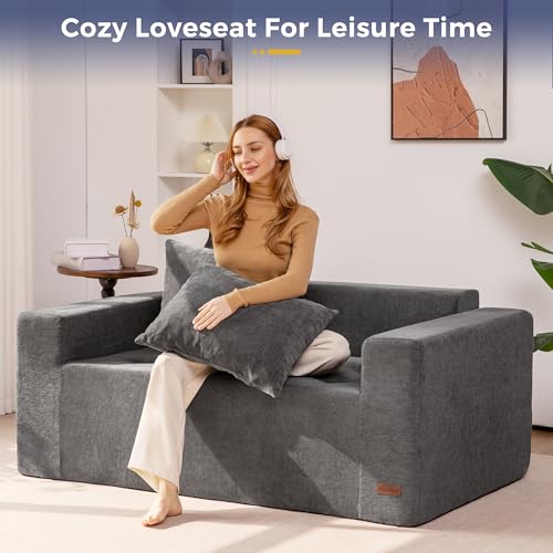 MAXYOYO Modular Sofa Couch, 61" Loveseat Boneless Cloud Couch with Deep Seat, Chenille Upholstered Living Room Sleeper Sofa Chair for Living Room, No Assembly Required, Light Grey by MAXYOYO - Image 3
