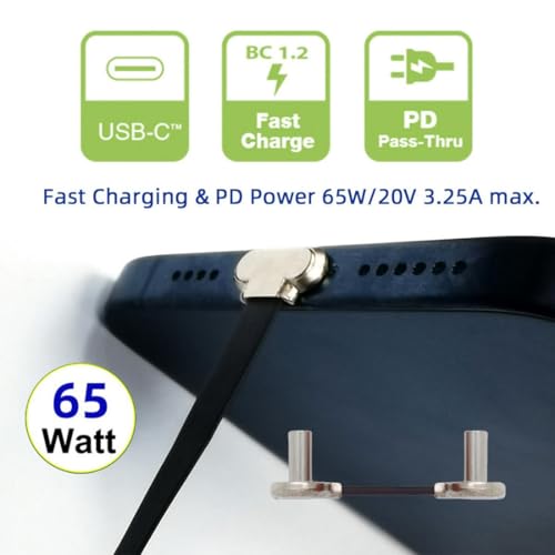 chenyang 0.78Inch USB C Short Flat Cable, USB 2.0 Type C Dual 90 Degree Angled PD 65W Fast Charge Data Extension Cable for Power Bank by chenyang - Image 2