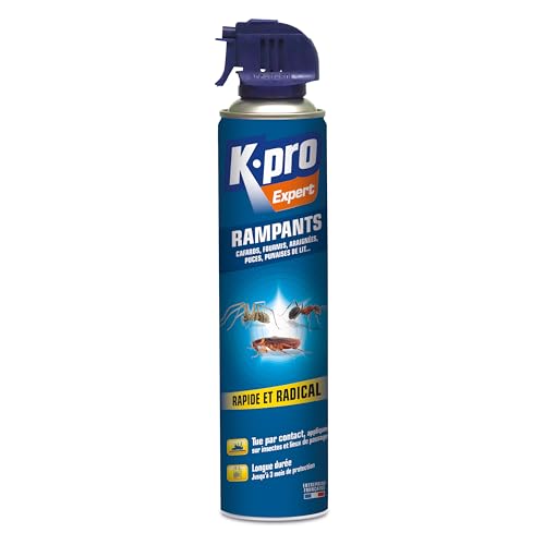 K.PRO - Spray Aérosol Insectes Rampants - Elimine Immédiatement les Cafards, Fourmis, Araignées, Puces, Punaises de Lit - Effet Longue Durée - Ergonomique - Technique Professionnelle - 400 ml