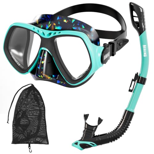 Equipo de Snorkel Aegend para Adultos con Máscara Colorida, Snorkel Seco y Bolsa de Malla miniatura 1