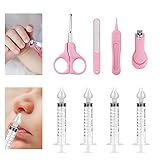 4 Pieces of 10ml Sinus Irrigator, Syringe Baby Nasal Irrigator portable Baby nose Cleaner, 4 in 1 Baby nail Care kit, Including Baby nail Clippers, Scissors, nail file And Tweezers.(Pink)