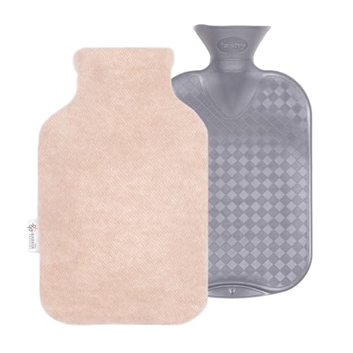 2.0L Fashy Hot Water Bottle with Barker Textiles 100% Wool Cover (Beige) Hot Water Bag with Cover
